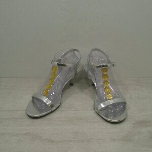 Sexy Feminine Silver Fioni Dressy Yellow Jeweled Strappy Kitten Heels NWT SZ 10